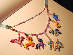 Size: 1632x1224 | Tagged: safe, artist:manic-and-monstrous, applejack, fluttershy, pinkie pie, princess celestia, rainbow dash, rarity, twilight sparkle, g4, charm, craft, irl, jewelry, mane six, necklace, photo, sculpey