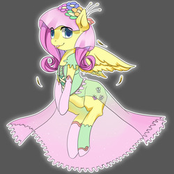 Size: 2000x2000 | Tagged: safe, artist:blueeye, fluttershy, pegasus, pony, g4, clothes, dress, female, high res, looking at you, mare, simple background, tongue out