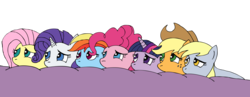 Size: 3366x1302 | Tagged: safe, artist:zefrenchm, applejack, derpy hooves, fluttershy, pinkie pie, rainbow dash, rarity, twilight sparkle, g4, alternate mane seven, mane six, simple background, transparent background