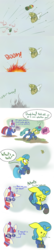 Size: 1200x5552 | Tagged: safe, artist:heir-of-rick, lemon hearts, moondancer, insect, pony, unicorn, g4, bloatfly, bomb, boom, bust, butt, clothes, comic, dialogue, duo, explosion, eyes closed, fallout, fallout 4, female, glasses, glowing horn, grenade, growling, gun, horn, jumpsuit, magic, mare, onomatopoeia, pew pew, plot, pouting, raised hoof, scrunchy face, single panel, speech bubble, telekinesis, v.a.t.s., vault suit, weapon
