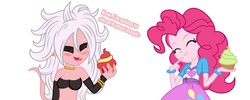 Size: 1020x410 | Tagged: safe, artist:kingdark0001, edit, pinkie pie, sunset shimmer, equestria girls, g4, comparison, crossover, cupcake, dragon ball, dragon ball fighterz, equestria girls-ified, food, majin android 21