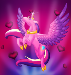 Size: 1000x1054 | Tagged: safe, artist:cryophase, princess cadance, alicorn, pony, g4, cutie mark, female, flying, heart, jewelry, regalia, solo