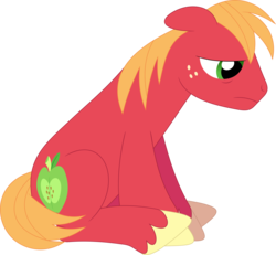 Size: 3578x3308 | Tagged: safe, alternate version, artist:porygon2z, edit, big macintosh, earth pony, pony, g4, accessory-less edit, downcast, high res, male, missing accessory, sad, simple background, sitting, solo, stallion, transparent background, vector