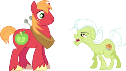 Size: 3598x2025 | Tagged: safe, artist:porygon2z, edit, big macintosh, granny smith, earth pony, pony, g4, accessory-less edit, duo, female, grandmother and grandchild, high res, male, mare, missing accessory, simple background, stallion, surprised, transparent background, vector