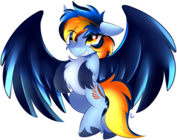 Size: 2129x1679 | Tagged: safe, artist:akita4ce, oc, oc only, oc:skysail, hippogriff, bipedal, cheek fluff, chest fluff, colored hooves, colored wings, female, floppy ears, leg fluff, multicolored hair, multicolored tail, one eye closed, simple background, smiling, solo, spread wings, transparent background, unshorn fetlocks, wings