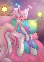 Size: 2894x4093 | Tagged: safe, artist:pixelstarpony, oc, oc:nixie dreamstar, narwhal, original species, shark pony, unicorn, anthro, blushing, male, plushie, stars, unishark