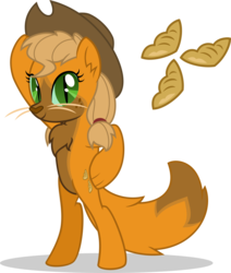 Size: 880x1036 | Tagged: safe, artist:mlp-trailgrazer, oc, oc only, oc:apple turnover, hybrid, original species, g4, my little pony: the movie, bipedal, cat eyes, female, offspring, parent:applejack, parent:capper dapperpaws, parents:capperjack, simple background, slit pupils, solo, transparent background