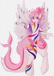 Size: 1090x1537 | Tagged: safe, artist:tehbuttercookie, oc, oc only, oc:nixie dreamstar, original species, shark pony, unicorn, anthro, bottom heavy, carnival, dancing, femboy, male, solo, trap, unishark