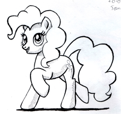 Size: 1000x942 | Tagged: safe, artist:andpie, pinkie pie, earth pony, pony, g4, female, monochrome, solo, traditional art