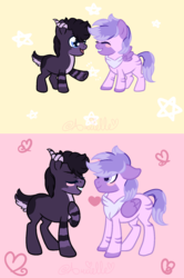 Size: 1198x1800 | Tagged: safe, artist:venomns, oc, oc only, oc:prince, oc:velvet, earth pony, pegasus, pony, deer tail, horns, male, stallion