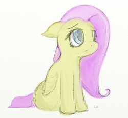 Size: 772x709 | Tagged: safe, artist:underwoodart, fluttershy, pony, g4, female, simple background, sitting, sketch, solo, white background