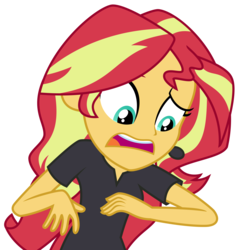 Size: 2947x3078 | Tagged: safe, artist:sketchmcreations, sunset shimmer, all the world's off stage, all the world's off stage: twilight sparkle, equestria girls, g4, my little pony equestria girls: better together, director shimmer, high res, microphone, open mouth, raised eyebrow, simple background, solo, transparent background, vector