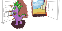 Size: 2000x1000 | Tagged: safe, artist:dinexistente, spike, g4, golden oaks library, offscreen character, ponyville, pov