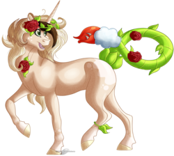 Size: 1250x1121 | Tagged: safe, artist:bijutsuyoukai, oc, oc only, oc:enchanted rose, plant pony, pony, augmented tail, simple background, solo, transparent background