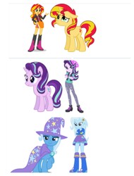 Size: 3106x4096 | Tagged: safe, starlight glimmer, sunset shimmer, trixie, pony, equestria girls, g4, counterparts, twilight's counterparts