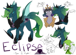 Size: 1988x1445 | Tagged: safe, artist:skitea, oc, oc:prince eclipse, oc:prince siempre, oc:tanzanite, changepony, cheek kiss, cousins, kissing, offspring, parent:princess luna, platonic kiss