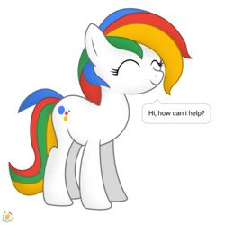 Size: 5200x5200 | Tagged: safe, artist:potato22, oc, oc only, oc:google assistant, earth pony, pony, absurd resolution, dialogue, eyes closed, female, google, mare, ponified, shading, simple background, smiling, solo, standing, transparent background, vector