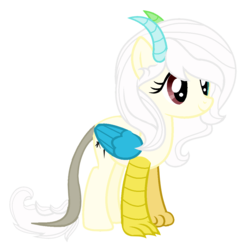 Size: 1077x1088 | Tagged: safe, artist:xxdiamondlove1axx, oc, oc only, oc:harmony chaos, hybrid, interspecies offspring, offspring, parent:discord, parent:fluttershy, parents:discoshy, simple background, solo, transparent background