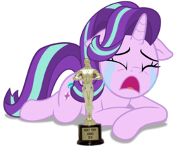 Size: 2000x1664 | Tagged: safe, edit, starlight glimmer, pony, unicorn, a royal problem, g4, 2018, abuse, award, awards, crying, d:, downvote bait, drama, eyes closed, female, floppy ears, frown, op is a duck, op is trying to start shit, open mouth, oscar, prone, sad, sadlight glimmer, simple background, solo, starlight abuse, starlight drama, transparent background, vector, woobie, worst pony