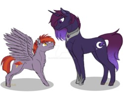 Size: 1600x1200 | Tagged: safe, artist:detoxx-retoxx, oc, oc only, oc:andromeda, oc:nimbus shadow, g4, my little pony: the movie, chest fluff, half-siblings, magical lesbian spawn, offspring, parent:princess luna, parent:tempest shadow, parents:tempestluna, sibling rivalry, siblings, simple background, transparent background, watermark
