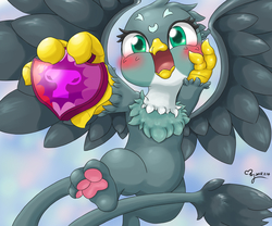 Size: 3000x2500 | Tagged: safe, artist:jewelpetgarnet, gabby, griffon, g4, the fault in our cutie marks, blushing, cute, female, gabbybetes, high res, open mouth, paw pads, paws, solo, underpaw