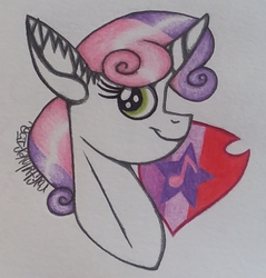 Size: 1226x1284 | Tagged: safe, artist:raritylover152, sweetie belle, pony, unicorn, g4, female, filly, foal, solo, sternocleidomastoid, traditional art