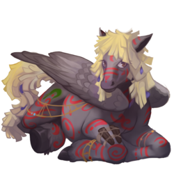 Size: 670x670 | Tagged: safe, artist:sitaart, oc, oc only, oc:strong feather, pegasus, pony, ponyfinder, blonde, blonde hair, blonde mane, bodypaint, brown eyes, brown fur, dungeons and dragons, feather, female, mare, pathfinder, pen and paper rpg, rpg, simple background, transparent background, tribal, wings
