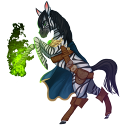 Size: 1104x1104 | Tagged: safe, artist:sitaart, oc, oc only, oc:pandora, pony, zebra, ponyfinder, black hair, black mane, clothes, dungeons and dragons, fantasy class, female, green eyes, magic, mare, necromancer, pathfinder, pen and paper rpg, rpg, simple background, solo, transparent background, zebra oc