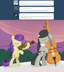 Size: 250x281 | Tagged: safe, artist:erthilo, octavia melody, symphony, earth pony, pony, ask octavia, g4, ask, bipedal, cello, duo, duo female, eyes closed, female, mare, musical instrument, picture for breezies, violin
