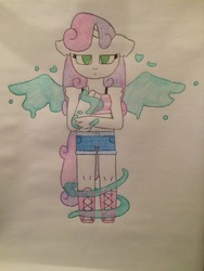 Size: 2448x3264 | Tagged: safe, artist:scoutingfox, sweetie belle, oc, oc:ponytale sweetie belle, anthro, comic:ponytale, g4, female, high res, solo, sweetie belle's magic, traditional art, water magic