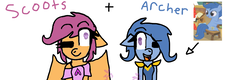 Size: 1024x329 | Tagged: safe, artist:jas5576, archer (character), scootablue, scootaloo, oc, oc:ponytale scootaloo, anthro, comic:ponytale, g4