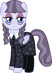 Size: 720x1000 | Tagged: safe, artist:cloudy glow, inky rose, pegasus, pony, g4, braid, clothes, crossover, female, looking at you, mare, simple background, solo, the addams family, transparent background, wednesday addams