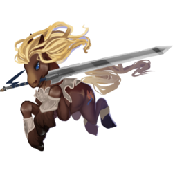 Size: 670x670 | Tagged: safe, artist:sitaart, oc, oc only, oc:brownie sundae, earth pony, pony, ponyfinder, armor, blonde, blonde hair, blonde mane, blue eyes, brown fur, clothes, dungeons and dragons, fantasy class, female, greatsword, mare, pathfinder, pen and paper rpg, rpg, simple background, solo, sword, transparent background, warrior, weapon