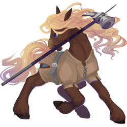 Size: 5104x5104 | Tagged: safe, artist:sitaart, oc, oc only, oc:brownie sundae, earth pony, pony, ponyfinder, absurd resolution, belt, blonde, blonde hair, blonde mane, blue eyes, brown fur, clothes, dungeons and dragons, fantasy class, female, hammer, mare, pathfinder, pen and paper rpg, rpg, simple background, solo, transparent background, warrior, weapon