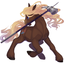 Size: 670x670 | Tagged: safe, artist:sitaart, oc, oc only, oc:brownie sundae, earth pony, pony, ponyfinder, alternate hairstyle, belt, blonde, blonde hair, blonde mane, blue eyes, brown fur, dungeons and dragons, fantasy class, female, hammer, mare, pathfinder, pen and paper rpg, rpg, simple background, solo, transparent background, warrior, weapon