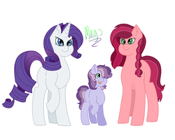Size: 2500x2000 | Tagged: safe, artist:magsalis, gloriosa daisy, rarity, oc, oc:lavender bloom, earth pony, pony, unicorn, g4, braid, colt, equestria girls ponified, female, gloriosity, high res, lesbian, magical lesbian spawn, male, next generation, offspring, parent:gloriosa daisy, parent:rarity, parents:gloriosity, ponified, raised hoof, shipping, simple background, white background