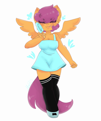 Size: 5000x6000 | Tagged: safe, artist:huniiblu, scootaloo, oc, oc:ponytale scootaloo, anthro, comic:ponytale, g4, absurd resolution, clothes, cute, cutealoo, dress, female, no more ponies at source, solo
