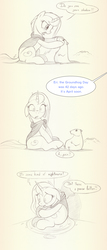 Size: 1200x2814 | Tagged: safe, artist:sherwoodwhisper, oc, oc:eri, groundhog, pony, unicorn, cape, clothes, comic, dialogue, female, groundhog day, mare