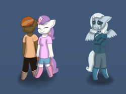Size: 1024x763 | Tagged: safe, artist:beabea-bobcat, button mash, sweetie belle, oc, oc:ponytale button mash, oc:ponytale sweetie belle, anthro, comic:ponytale, g4, female, male, not snowdrop, ship:sweetiemash, shipping, straight