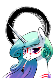 Size: 2480x3507 | Tagged: safe, artist:underpable, princess celestia, pony, g4, amaterasu, female, high res, looking at you, mare, mouth hold, okami, paint, paintbrush, smiling