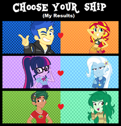 Size: 692x722 | Tagged: safe, artist:3d4d, flash sentry, sci-twi, sunset shimmer, timber spruce, trixie, twilight sparkle, wallflower blush, equestria girls, g4, my little pony equestria girls: better together, cyoa, female, geode of telekinesis, lesbian, magical geodes, male, ship:flashimmer, ship:sci-twixie, ship:twixie, shipping, shipping domino, straight, timberflower