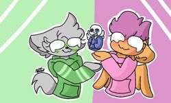 Size: 512x307 | Tagged: safe, artist:mistytheemoji, scootaloo, oc, oc:ponytale scootaloo, oc:susan, anthro, comic:ponytale, g4, crossover, crossover shipping, female, male, sans (undertale), scootasans, shipping, straight, undertale
