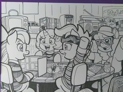 Size: 4160x3120 | Tagged: safe, artist:latecustomer, apple bloom, scootaloo, sweetie belle, twist, g4, 80s, cutie mark crusaders, dungeons and dragons, nintendo entertainment system, stranger things, traditional art