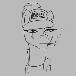 Size: 1024x1024 | Tagged: safe, artist:php97, tempest shadow, pony, g4, my little pony: the movie, cigarette, female, monochrome, obey, smoking, solo