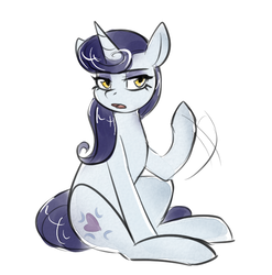 Size: 638x647 | Tagged: safe, artist:cosmalumi, moonlight raven, pony, unicorn, g4, female, lidded eyes, mare, simple background, sitting, solo, white background