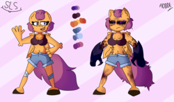 Size: 2900x1700 | Tagged: safe, artist:herrydekitty, scootaloo, oc, oc only, oc:ponytale scootaloo, anthro, comic:ponytale, g4, breasts, busty scootaloo, color palette, female, rage form scootaloo, reference sheet, solo