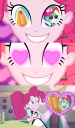 Size: 1280x2160 | Tagged: safe, artist:alphamonouryuuken, edit, edited screencap, screencap, gladys, pinkie pie, rainbow dash, human, blue crushed, coinky-dink world, equestria girls, g4, my little pony equestria girls: better together, my little pony equestria girls: summertime shorts, cargo ship, cute, dashabetes, discovery family logo, exploitable, he doesn't deserve you, heart eyes, meme, midriff, pinkie the shipper, pinkie's eyes, rainbowboard, shipper on deck, shipper pie, shipping, surfboard, wingding eyes