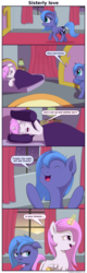 Size: 1116x3500 | Tagged: safe, artist:frenkieart, princess celestia, princess luna, alicorn, pony, g4, bed, bedroom, cewestia, comic, dialogue, female, filly, filly celestia, filly luna, glowing horn, horn, light, magic, mare, pink-mane celestia, sleeping, speech bubble, wings, woona, younger