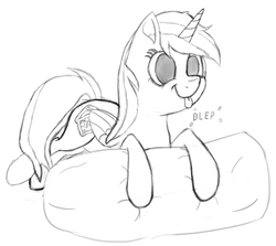 Size: 1174x1049 | Tagged: safe, artist:nuxersopus, oc, oc only, pony, :p, pillow, silly, solo, tongue out