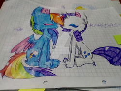 Size: 1024x768 | Tagged: safe, artist:edithpaint, rainbow dash, rarity, cat, pegasus, pony, unicorn, g4, catified, eyes closed, female, graph paper, lesbian, lined paper, photo, ship:raridash, shipping, species swap, traditional art, watermark